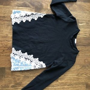 Black shirt with lace inset
